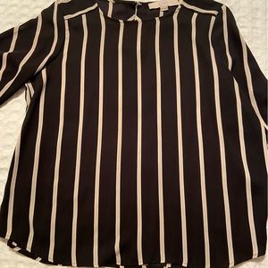 Loft petite small black and tan striped long sleeve blouse SP